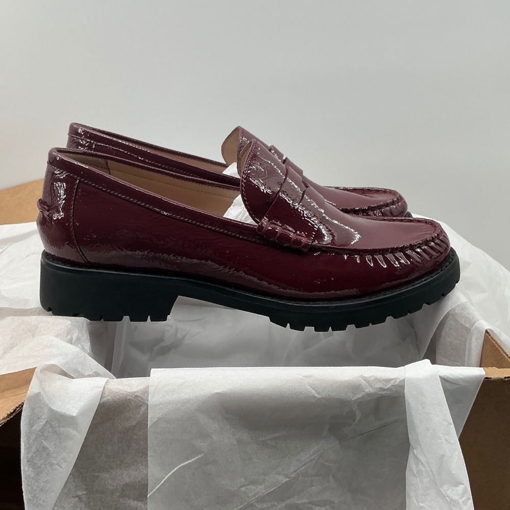 Cole Haan Womens Burgundy Patent Leather Lug Sole Penny Loafers W19842 Size 8.5B - Picture 4 of 9